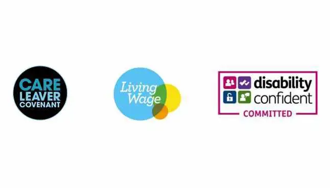 Logos for Care Leaver Covenant. living wage and disability confident 